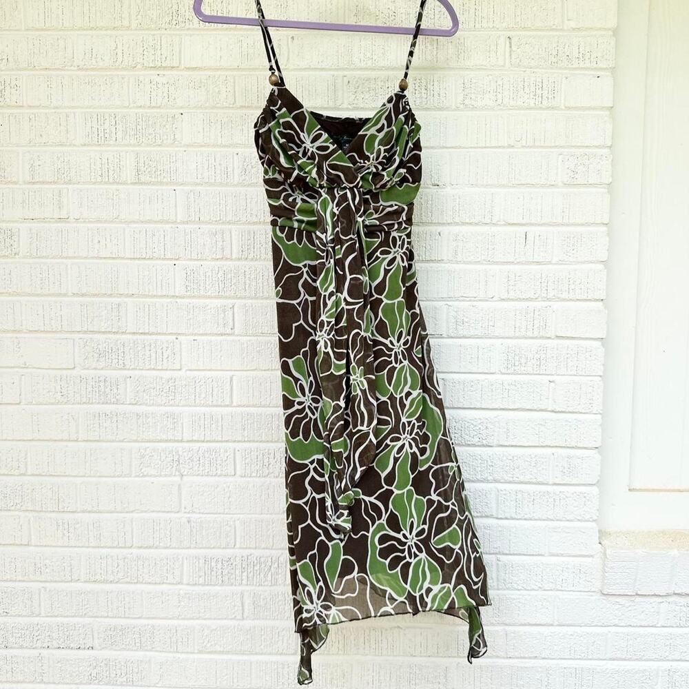 City Triangles Vintage Y2K Green Brown Floral Fairy Dress